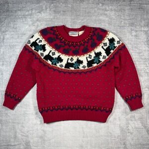 Northern Isles Sweater Womens Small Red Vintage Scottie Terroir Dog Fair Isle